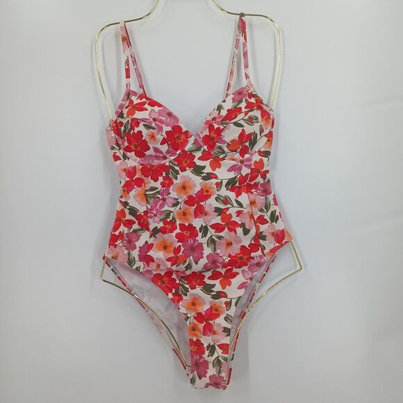 Other - One Piece Swimsuit Womens M Red Floral Swimwear Cottagecore Aesthetic